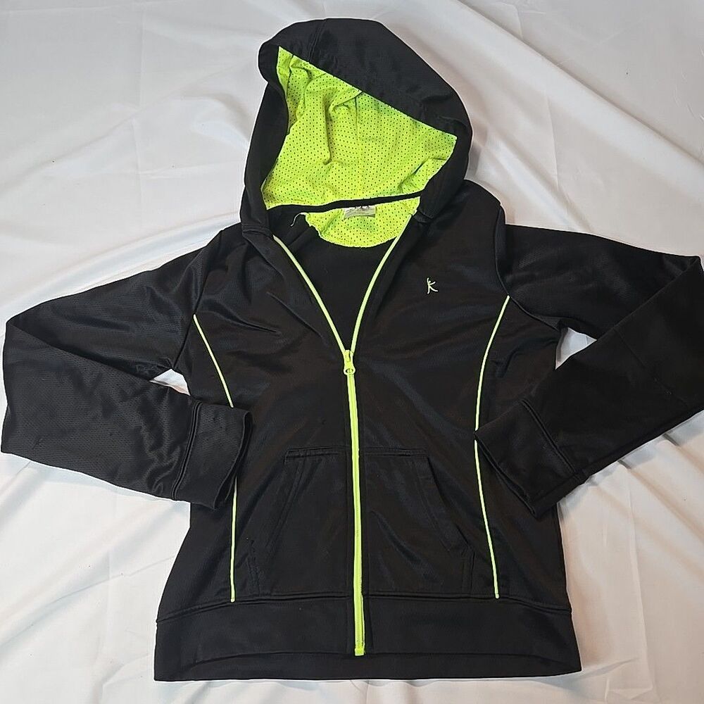 Danskin Now Girls Dance Jacket L 10/12 Black Neon Yellow Athletic Balletcore